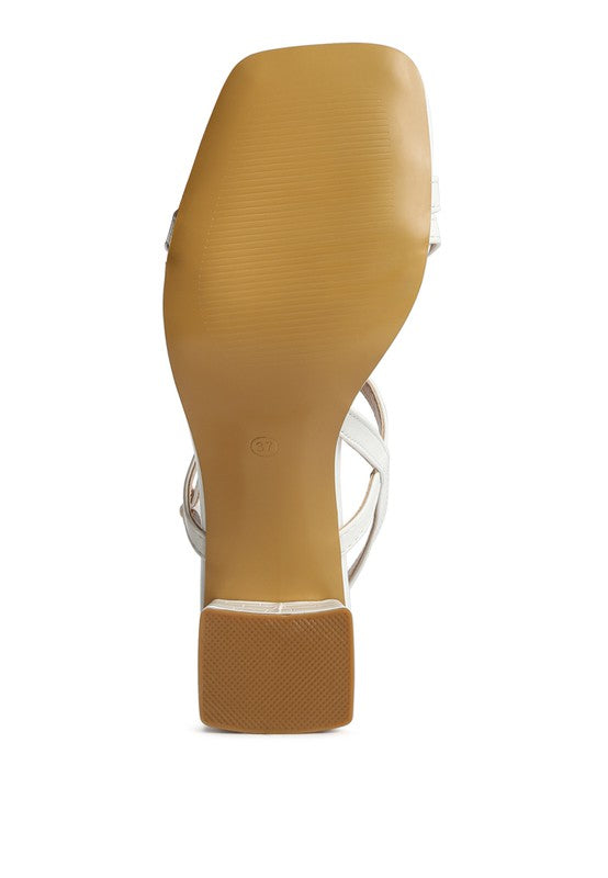 EFFIEO Croc Texture Block Heel Sandals