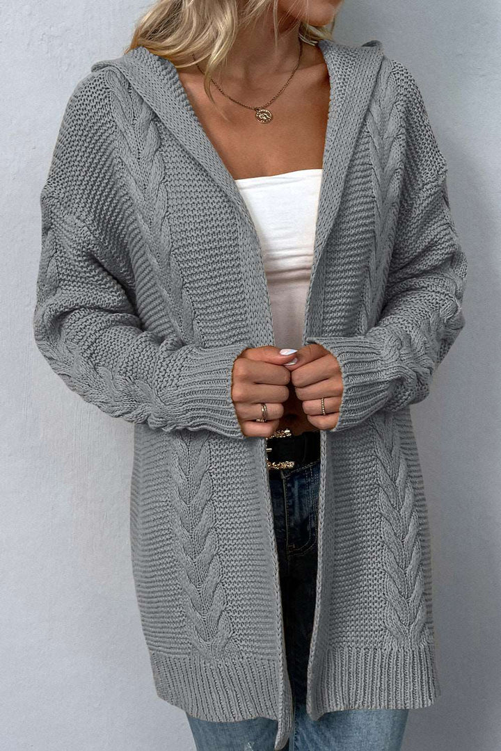 Cable-Knit Dropped Shoulder Hooded Cardigan