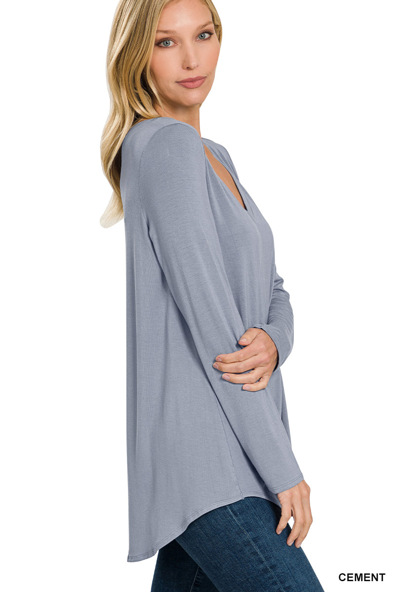 Luxe Rayon Long Sleeve V-Neck Dolphin Hem Top