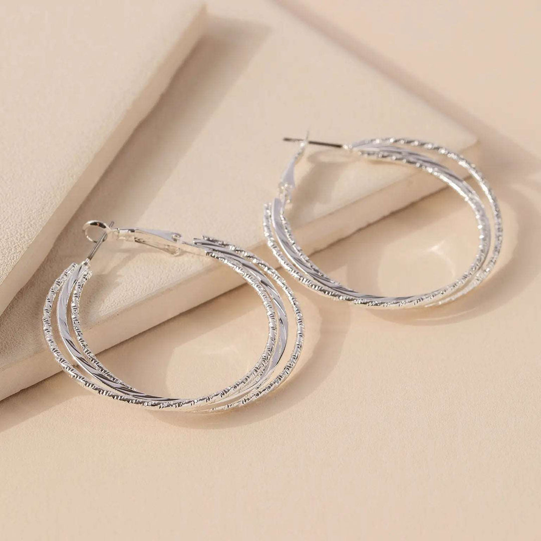 Multi Textured Hoop Earrings Snazzé Silver 