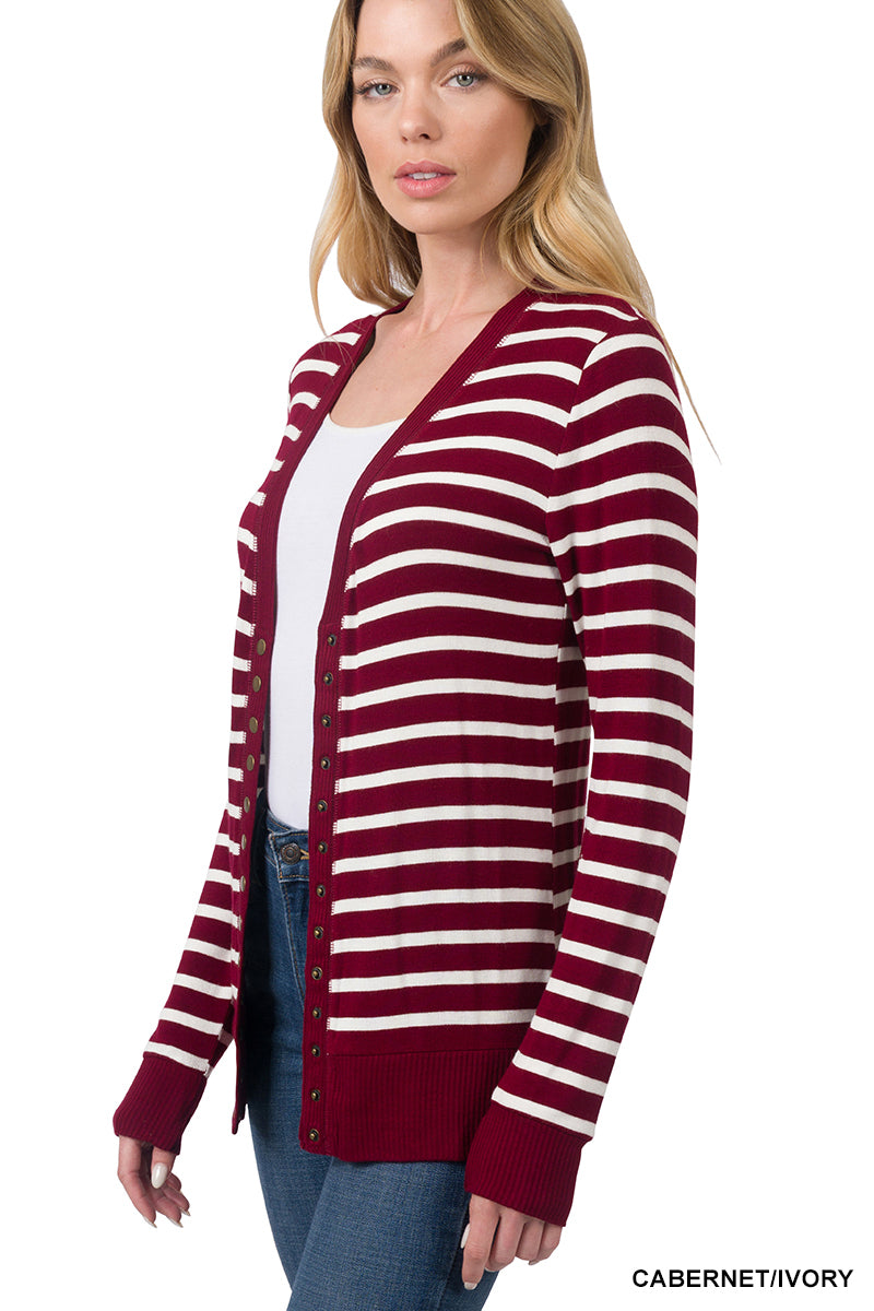 Striped Snap Button Cardigan