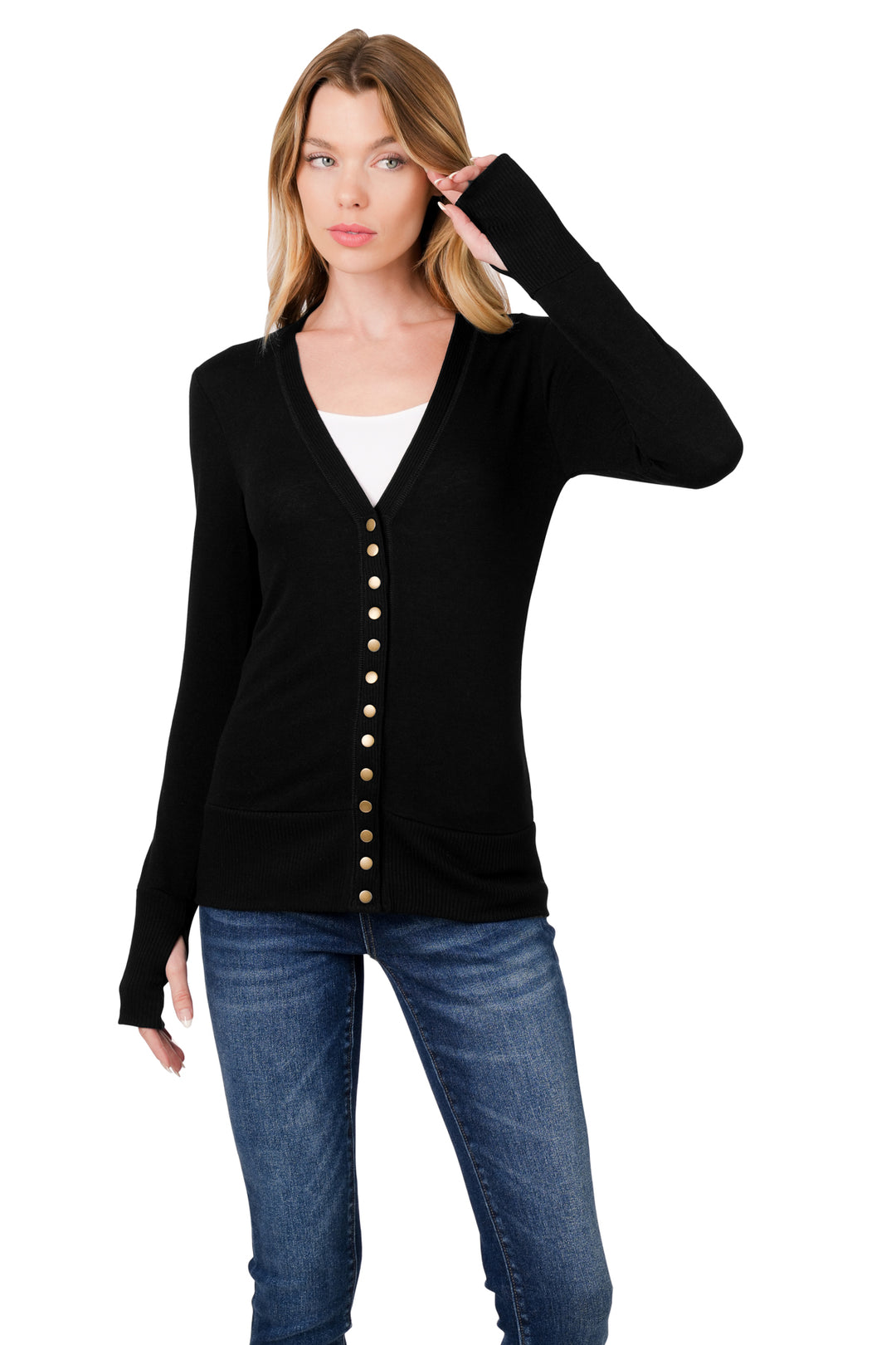 Thumbhole Snap Button Sweater Cardigan