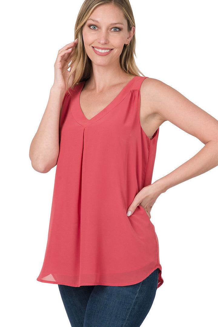 Chiffon Double Layer Sleeveless V-Neck Top