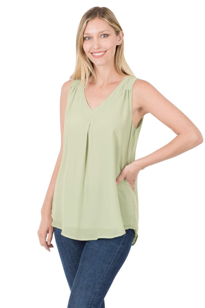 Chiffon Double Layer Sleeveless V-Neck Top