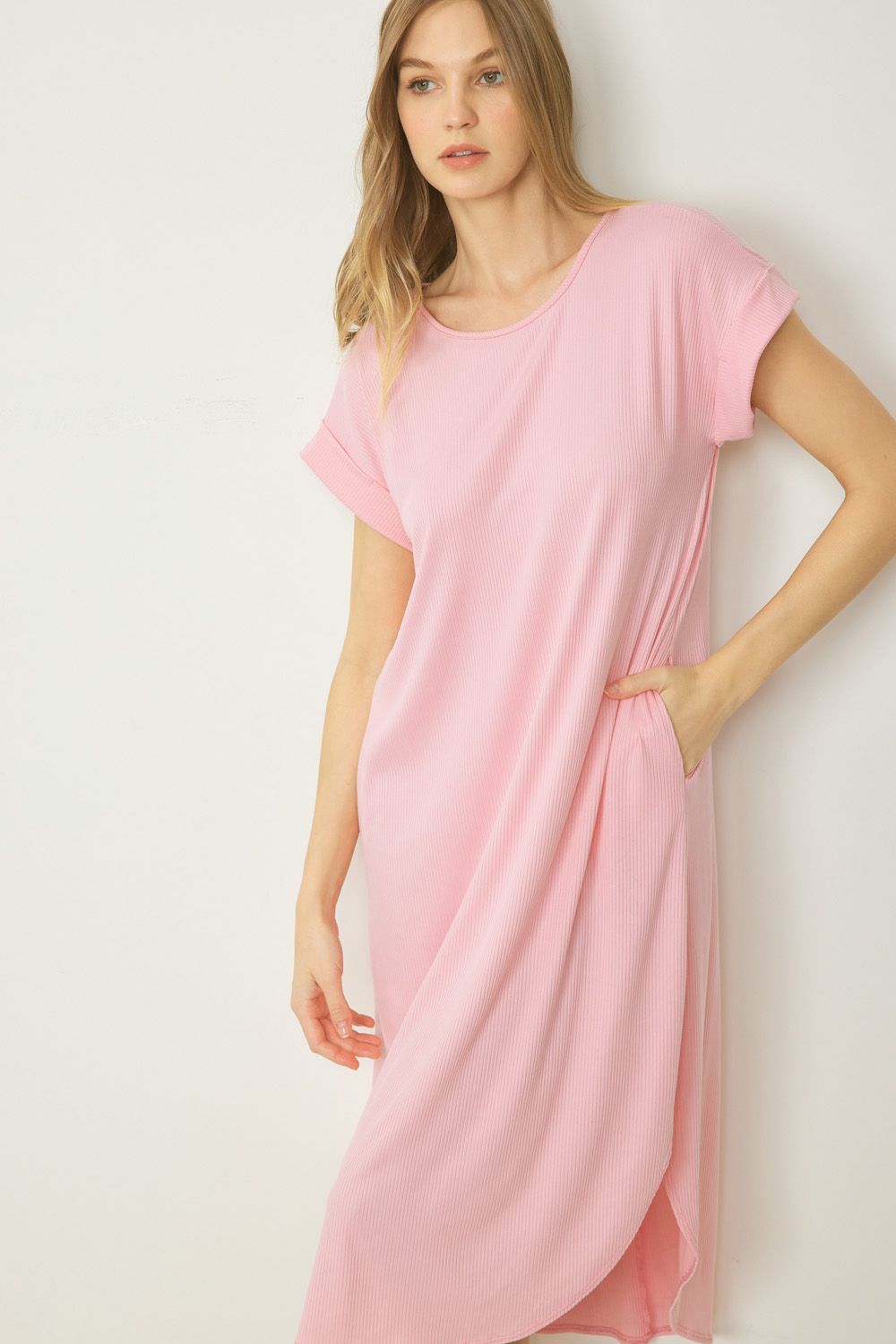 Short Sleeve Midi Dress with Tulip Hem