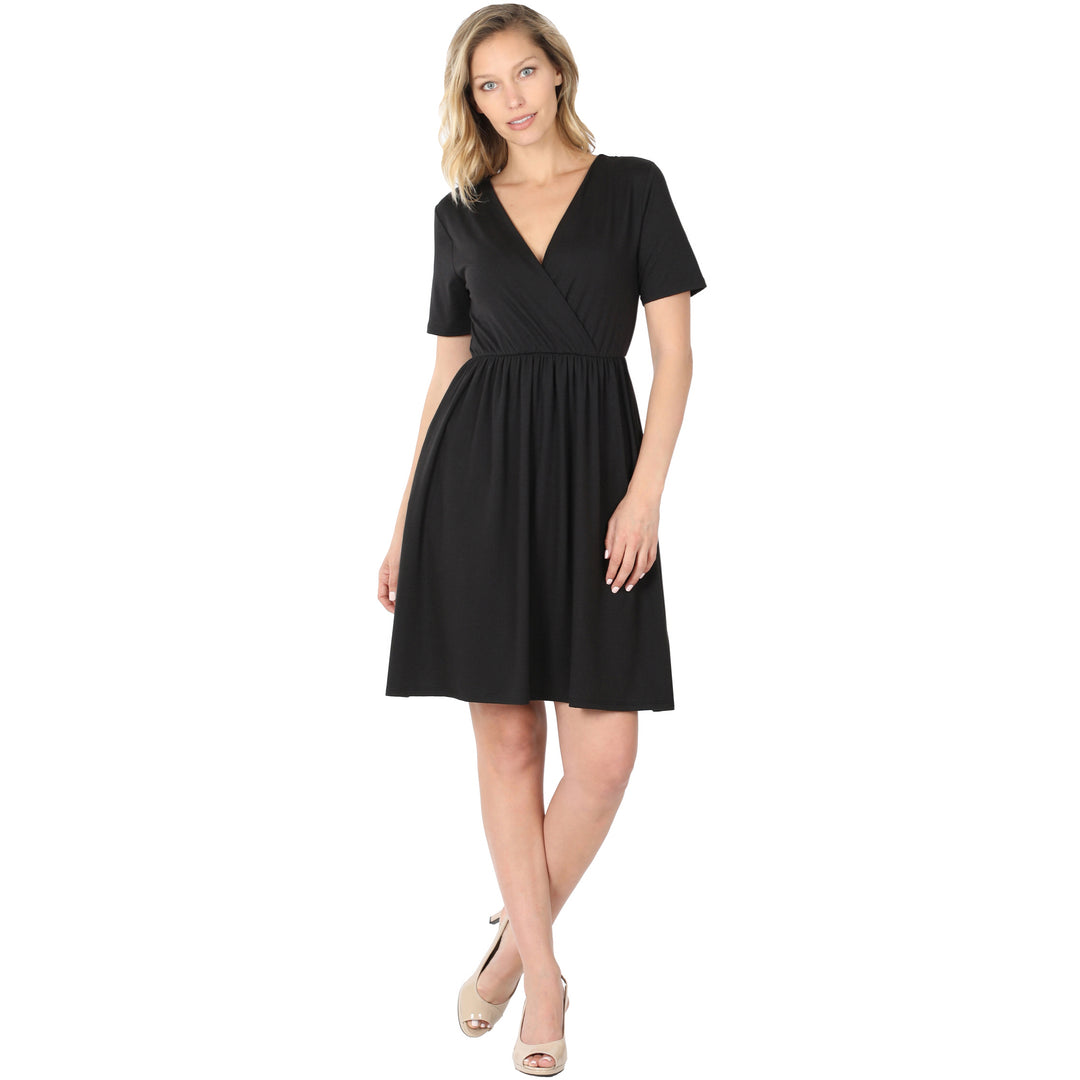 Short Sleeve Surplice Dress with Pockets