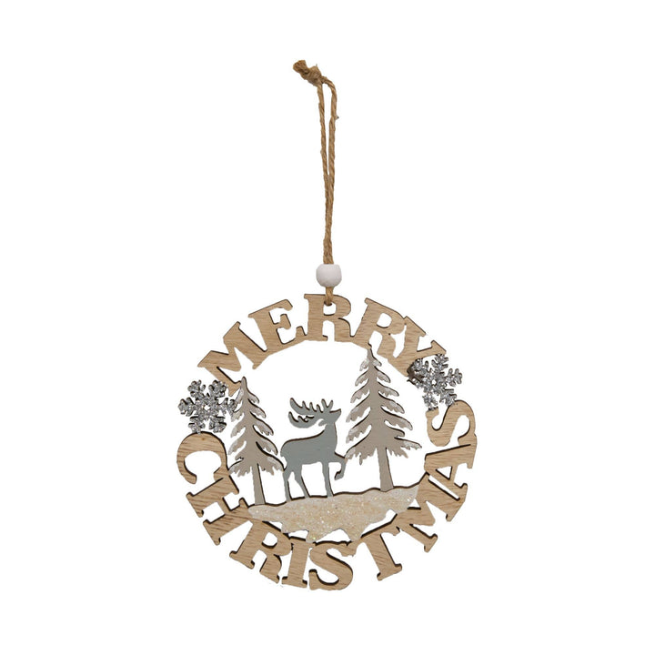 Merry Christmas Deer Cutout Wood Ornament