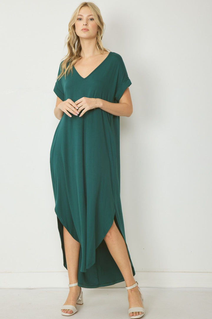 Jersey Knit Maxi Dress with Pockets