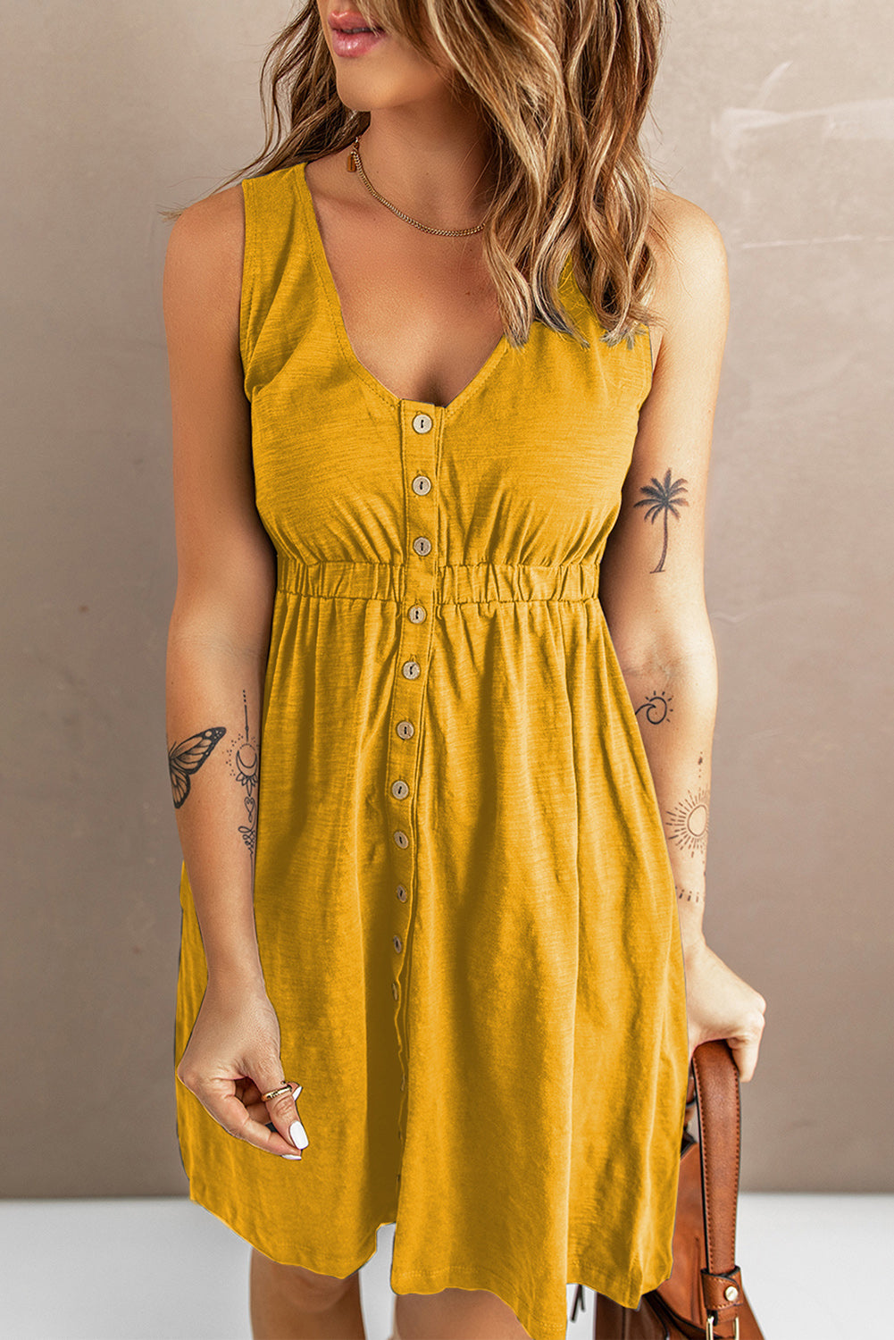 Sleeveless Button Down Mini Dress Trendsi Yellow S 