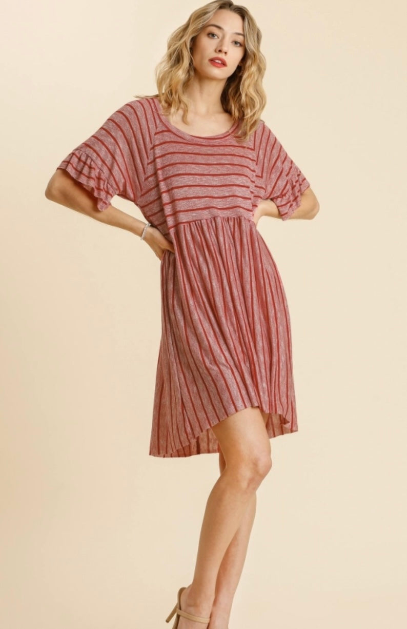 Short Sleeve Striped Dress Dresses Umgee Small Red 