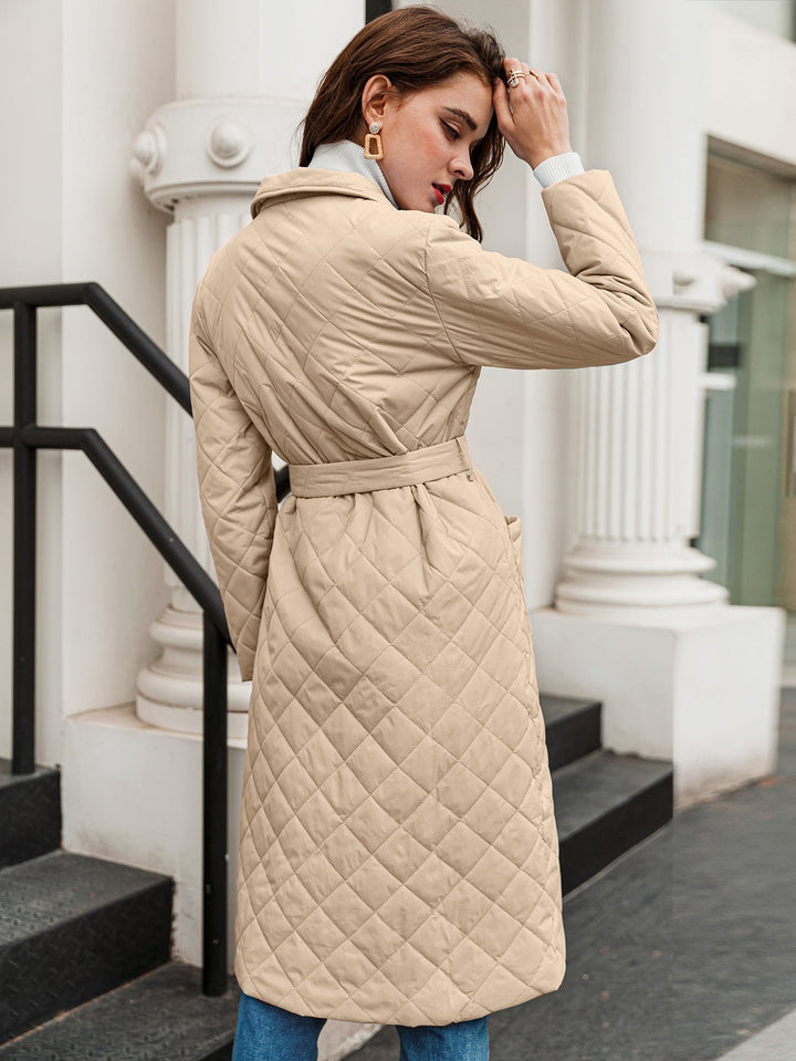 Tie Waist Quilted Coat with Pockets Snazzé 