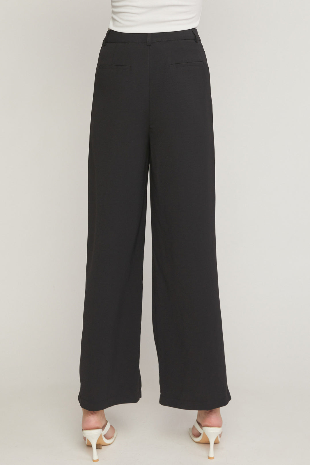 Solid High Waisted Pants with Pockets