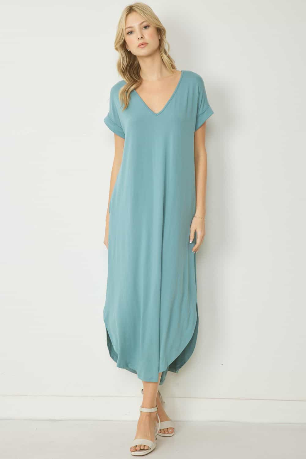 jersey knit dress with pockets Karen Kane Quinn V Neck Pocket Dress, XS, Navy