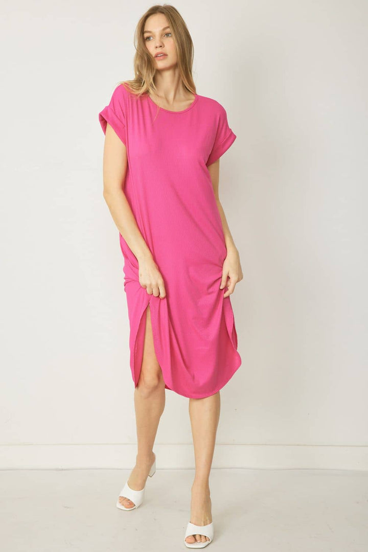 Short Sleeve Midi Dress with Tulip Hem