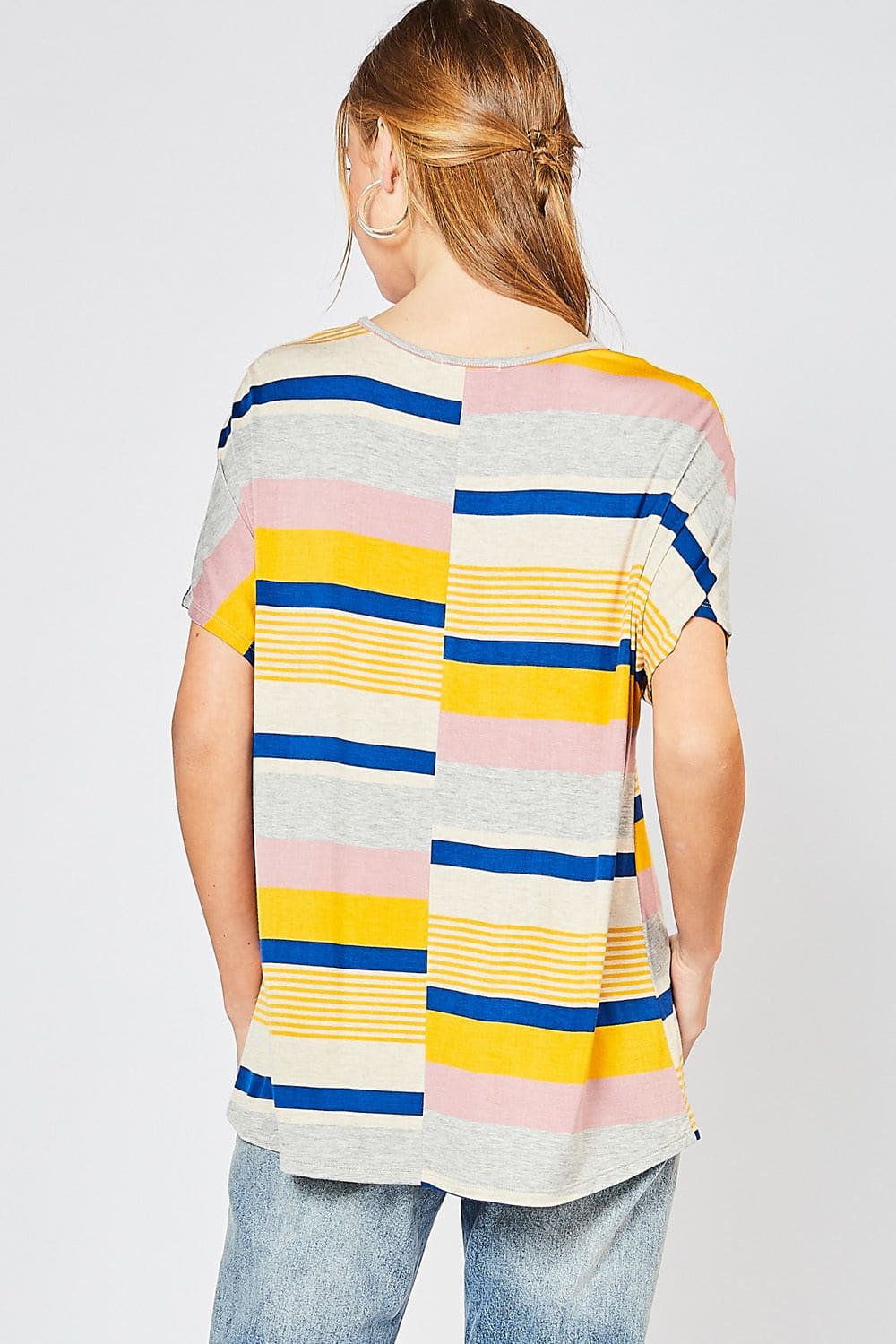Multi-Color Striped V-Neck Top