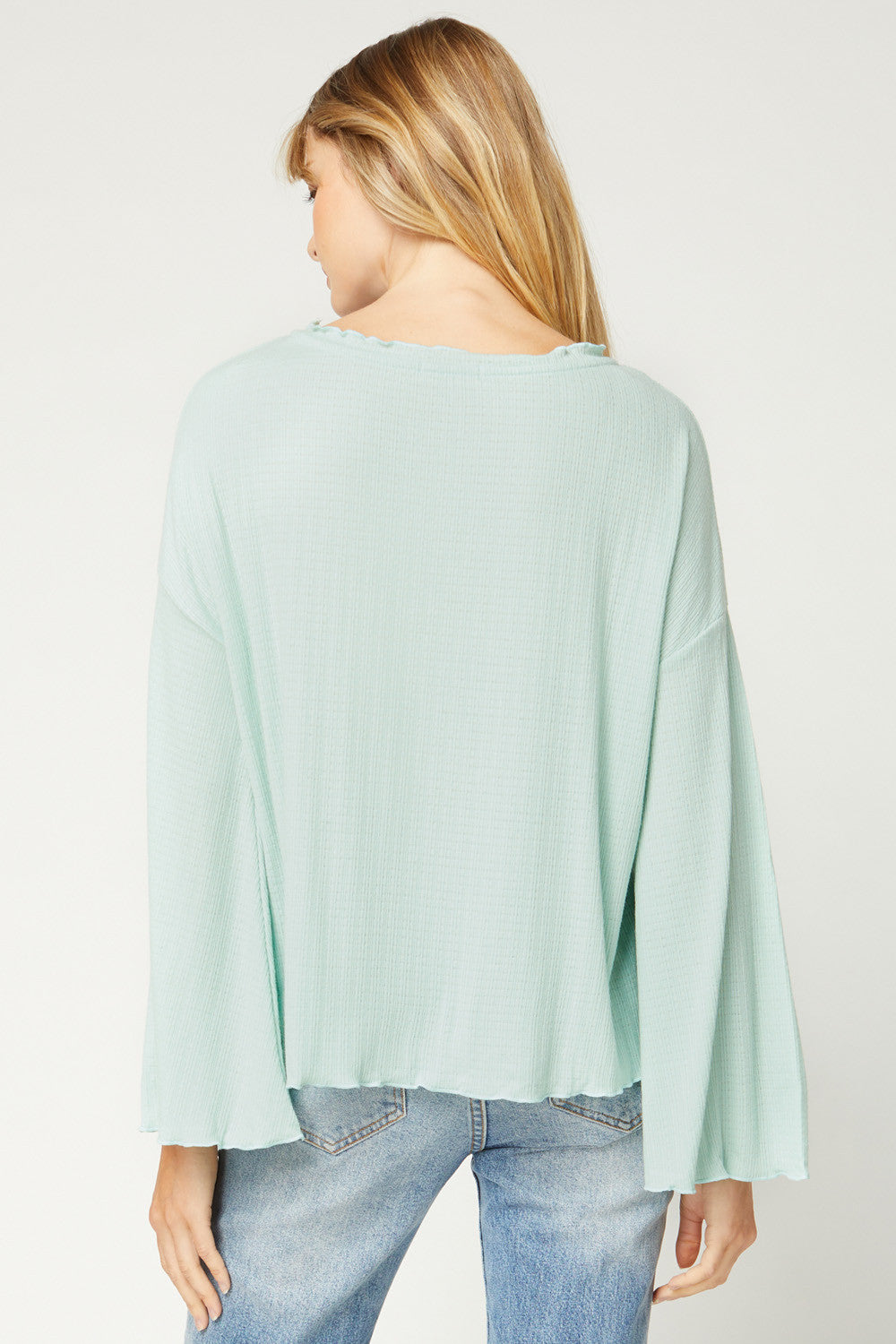 Waffle-Knot Top with Lettuce Trim