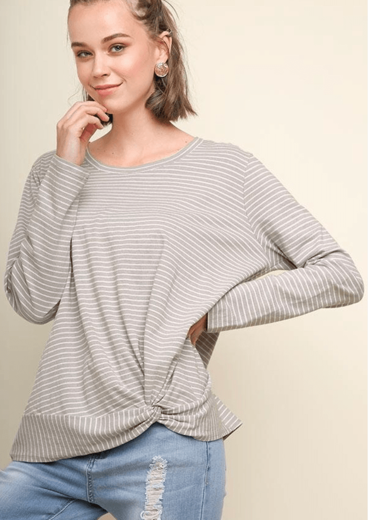 Long Sleeve Shirt with Gathered Waist Umgee Small Silver 